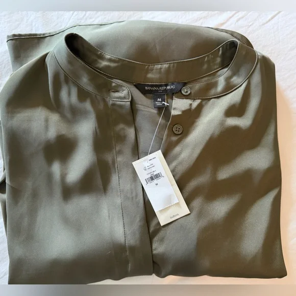 Banana Republic Olive-Tone Long Sleeve Button Front Dress - Picture 4 of 5